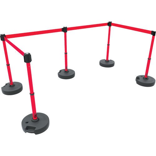 Ensemble de cinq montants pour barri&egrave;re PLUS, Plastique, 42" h, Ruban Rouge, Longueur du ruban 15' Solutions industrielles ALPHA