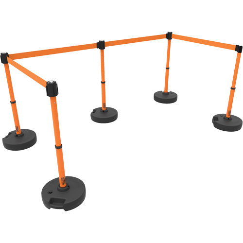 Ensemble de cinq montants pour barri&egrave;re PLUS, Plastique, 42" h, Ruban Orange, Longueur du ruban 15' Solutions industrielles ALPHA