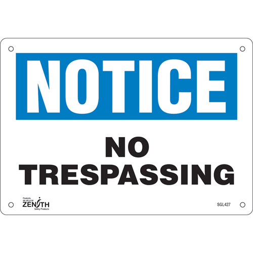 "No Trespassing" Sign, 7" x 10", Aluminum, English Solutions industrielles ALPHA