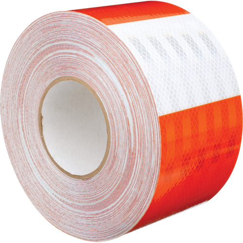 Feuille de rev&ecirc;tement de barricade prismatique de qualit&eacute; &agrave; haute intensit&eacute;, 4" la x 150' lo, 19 mils, Orange et blanc Solutions industrielles ALPHA