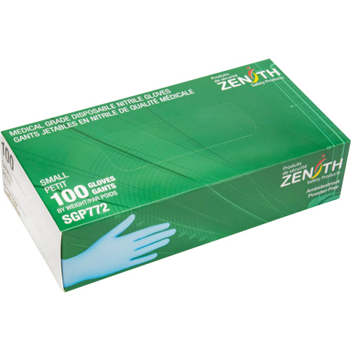 Puncture-Resistant Medical-Grade Disposable Gloves, Small, Nitrile, 4.5-mil, Powder-Free, Blue, Class 2 Solutions industrielles ALPHA