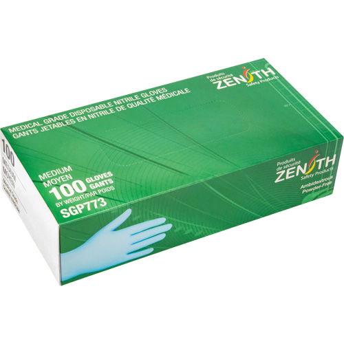 Gants jetables de calibre m&eacute;dical r&eacute;sistants &agrave; la perforation, Moyen, Nitrile, 4,5 mils, Sans poudre, Bleu, Classe 2 Solutions industrielles ALPHA