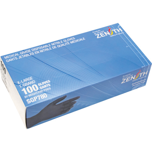 Gants jetables de calibre m&eacute;dical r&eacute;sistants &agrave; la perforation, T-Grand, Nitrile, 5 mils, Sans poudre, Noir, Classe 2 Solutions industrielles ALPHA