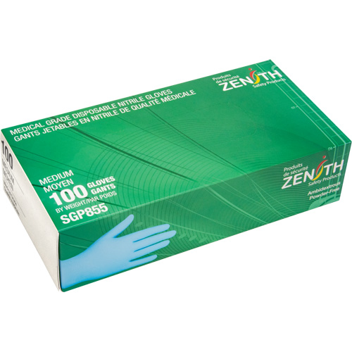 Puncture-Resistant Medical-Grade Disposable Gloves, Medium, Nitrile, 3.5-mil, Powder-Free, Blue, Class 2 Solutions industrielles ALPHA