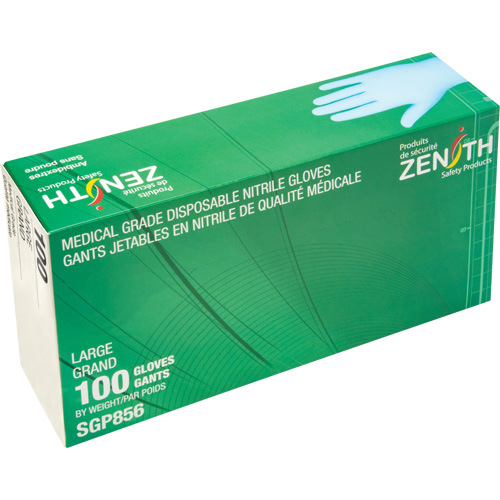 Gants jetables de calibre m&eacute;dical r&eacute;sistants &agrave; la perforation, Grand, Nitrile, 3,5 mils, Sans poudre, Bleu, Classe 2 Solutions industrielles ALPHA