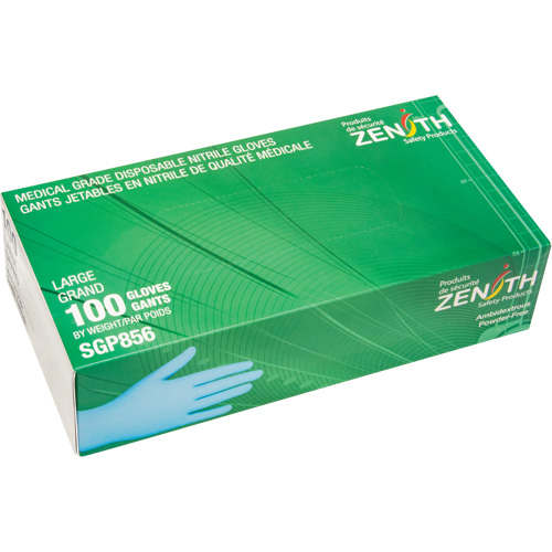 Gants jetables de calibre m&eacute;dical r&eacute;sistants &agrave; la perforation, Grand, Nitrile, 3,5 mils, Sans poudre, Bleu, Classe 2 Solutions industrielles ALPHA