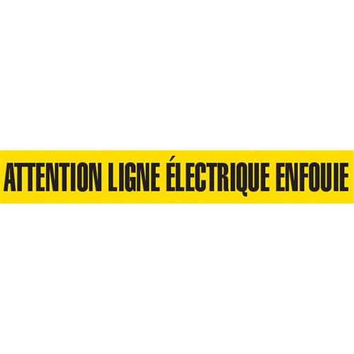 Ruban pour barricade "Attention Ligne &eacute;lectrique Enfouie", Français, 3" la x 1000' lo, Noir sur jaune Solutions industrielles ALPHA