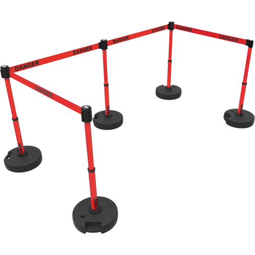 Ensemble de montants pour barri&egrave;re Plus, Plastique, 42" h, Ruban Rouge, Longueur du ruban 15' Solutions industrielles ALPHA