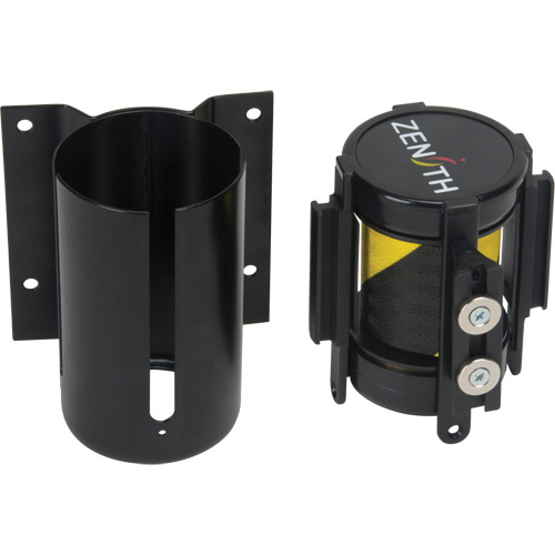 Barri&egrave;re &agrave; fixation murale avec ruban magn&eacute;tique, Acier, Fixation par vis, 7', Ruban Noir et jaune Solutions industrielles ALPHA