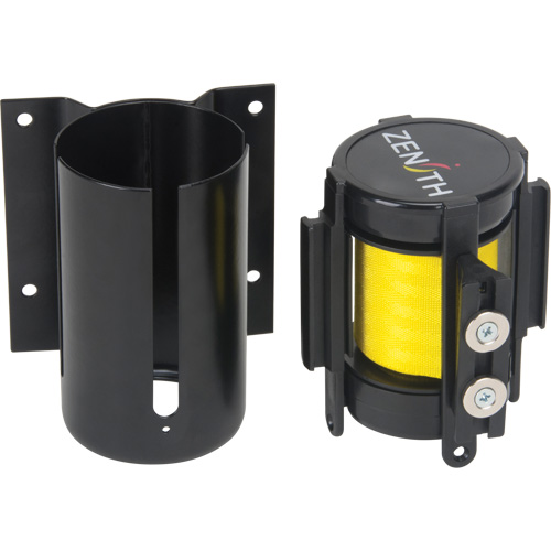 Barri&egrave;re &agrave; fixation murale avec ruban magn&eacute;tique, Acier, Fixation par vis, 7', Ruban Jaune Solutions industrielles ALPHA