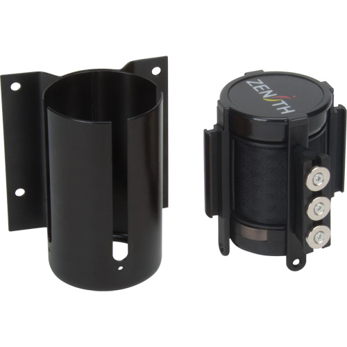 Barri&egrave;re &agrave; fixation murale avec ruban magn&eacute;tique, Acier, Fixation par vis, 12', Ruban Noir Solutions industrielles ALPHA