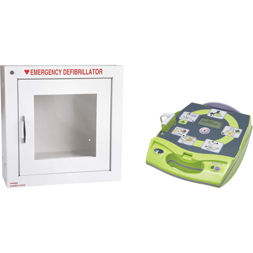 AED Plus&reg; Defibrillator with Alarmed Flush Wall Cabinet, Automatic, English, Class 4 Solutions industrielles ALPHA