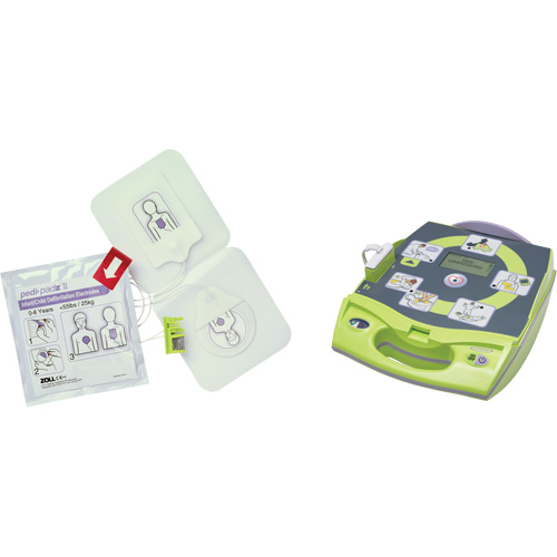 D&eacute;fibrillateur enti&egrave;rement automatis&eacute; AED Plus en anglais avec &eacute;lectrodes Pedi-Padz II suppl&eacute;mentaires, Automatique, Anglais, Classe 4 Solutions industrielles ALPHA