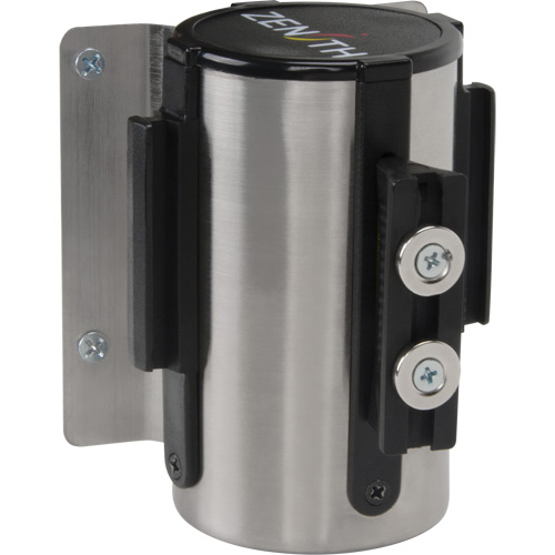 Barri&egrave;re &agrave; fixation murale avec ruban magn&eacute;tique, Acier, Fixation par vis, 7', Ruban Bleu Solutions industrielles ALPHA