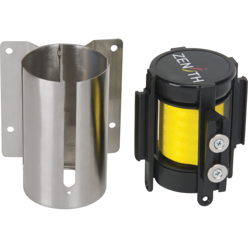 Barri&egrave;re &agrave; fixation murale avec ruban magn&eacute;tique, Acier, Fixation par vis, 7', Ruban Jaune Solutions industrielles ALPHA