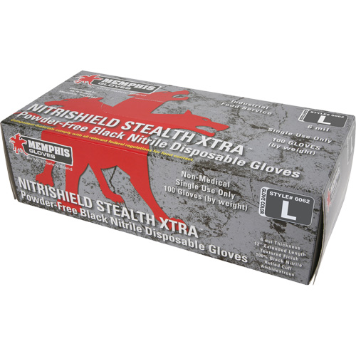 Gants jetables NitriShield Stealth Extra, Grand, Nitrile, 6 mils, Sans poudre, Noir Solutions industrielles ALPHA