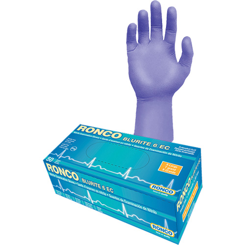Gants d'examen &agrave; manchette allong&eacute;e Blurite 6 EC, Petit, Nitrile, 6 mils, Sans poudre, Mauve, Classe 2 Solutions industrielles ALPHA