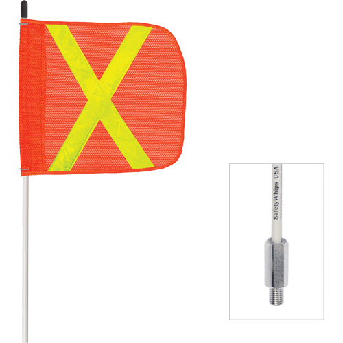 Fanion &agrave; tige en fibre de verre non aliment&eacute; Safety Whip, Fixation Filet&eacute;, Hauteur 6', Orange avec X r&eacute;fl&eacute;chissant Solutions industrielles ALPHA