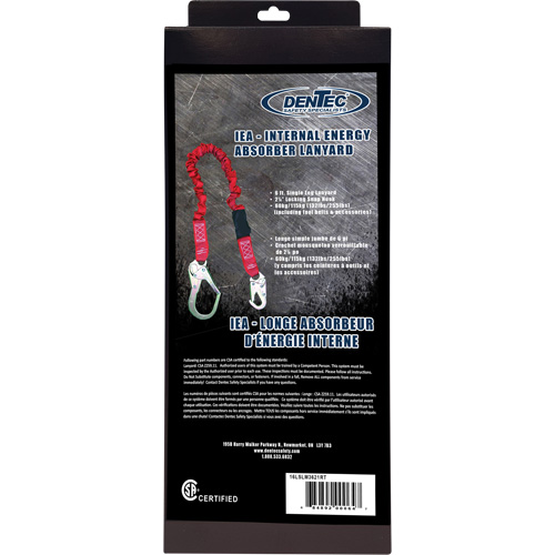 ShockSorb Internal Shock Lanyard, 6', Snap Hook Center, Snap Hook Leg Ends, Polyester Solutions industrielles ALPHA