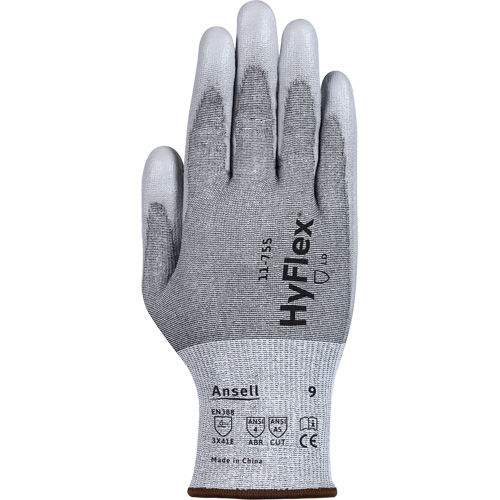 Gants r&eacute;sistants aux coupures 11-755  Hyflex, Taille 6, Calibre 18, Rev&ecirc;tement Polyur&eacute;thane, Enveloppe en Polyester/PEHP/Tungst&egrave;ne/Spandex, ASTM ANSI niveau A5/EN 388 niveau E Solutions industrielles ALPHA