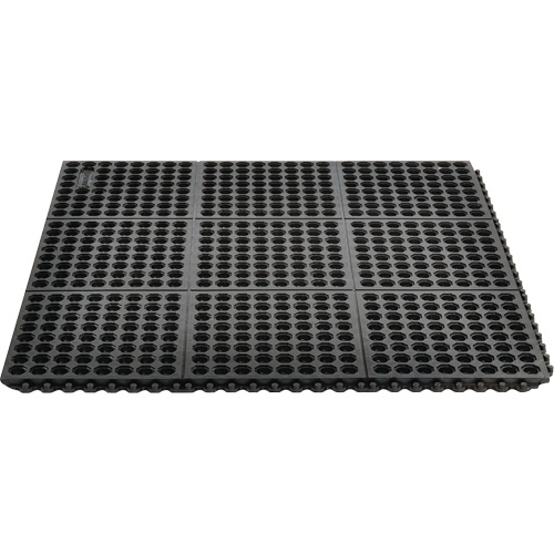 Tapis antifatigue &agrave; imbrication Cushion-Ease 550, &agrave; fentes, 3' x 3' x 3/4", Noir, Caoutchouc Solutions industrielles ALPHA