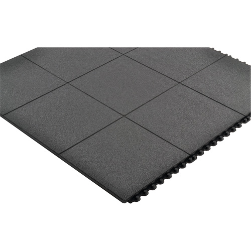 Tapis antifatigue &agrave; imbrication Cushion-Ease, Rugueux, 3' x 3' x 3/4", Noir, Caoutchouc naturel Solutions industrielles ALPHA