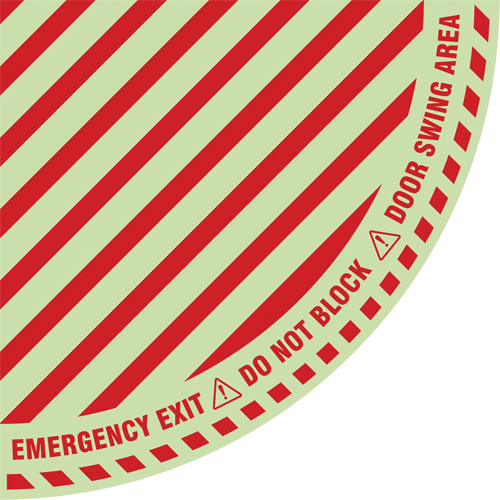 "Emergency Exit" Quarter Circle Swing Door Floor Sign, Adhesive, English with Pictogram Solutions industrielles ALPHA