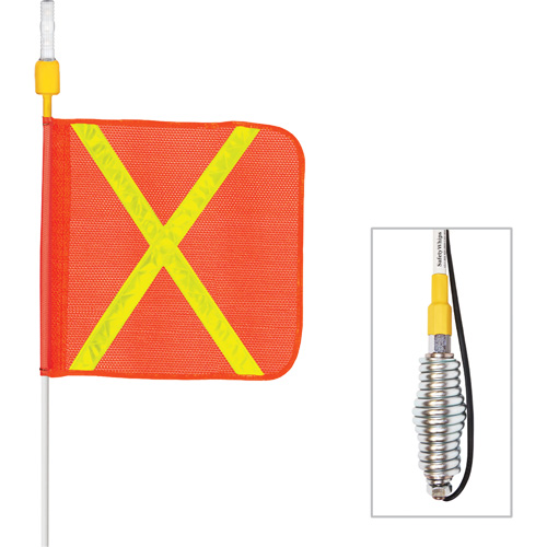 Tiges de s&eacute;curit&eacute; tout-temps de s&eacute;rie lourde avec lumi&egrave;re DEL constante Safety Whip, Fixation Ressort, Hauteur 5', Orange avec X r&eacute;fl&eacute;chissant Solutions industrielles ALPHA