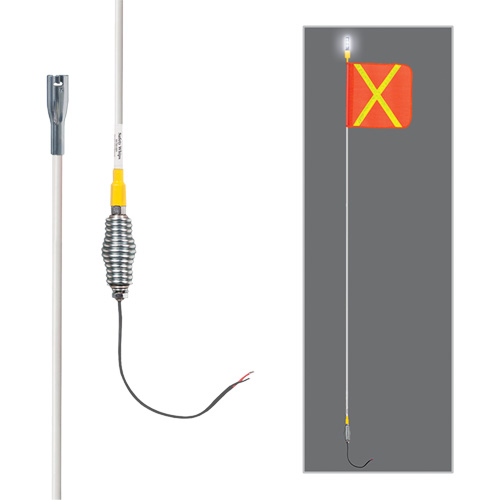 Tiges de s&eacute;curit&eacute; tout-temps de s&eacute;rie lourde avec lumi&egrave;re DEL constante Safety Whip, Fixation Ressort, Hauteur 5', Orange avec X r&eacute;fl&eacute;chissant Solutions industrielles ALPHA