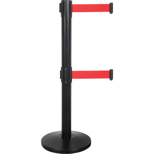 Barri&egrave;re pour le contr&ocirc;le des foules &agrave; courroie double, Acier, 35" h, Ruban Rouge, Longueur du ruban 7' Solutions industrielles ALPHA