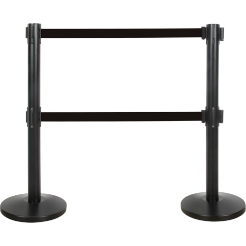 Barri&egrave;re pour le contr&ocirc;le des foules &agrave; courroie double, Acier, 35" h, Ruban Noir, Longueur du ruban 7' Solutions industrielles ALPHA