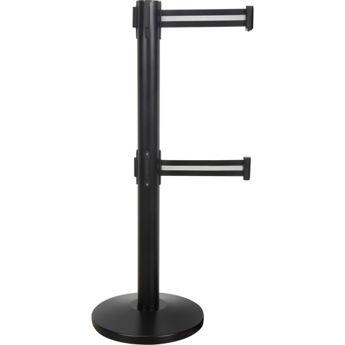 Barri&egrave;re pour le contr&ocirc;le des foules &agrave; courroie double, Acier, 35" h, Ruban Noir/Blanc, Longueur du ruban 7' Solutions industrielles ALPHA