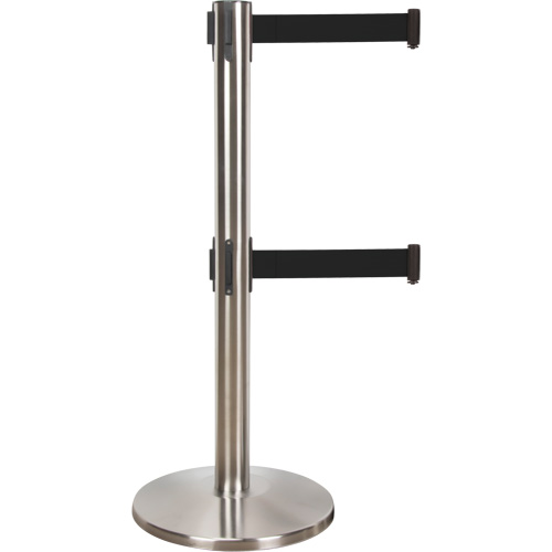 Barri&egrave;re pour le contr&ocirc;le des foules &agrave; courroie double, Acier, 35" h, Ruban Noir, Longueur du ruban 7' Solutions industrielles ALPHA