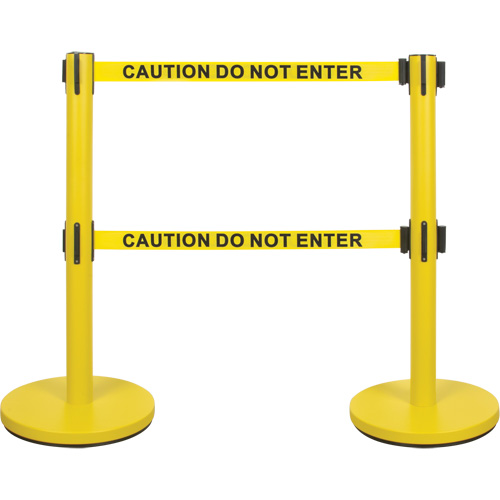Barri&egrave;re pour le contr&ocirc;le des foules &agrave; courroie double, Acier, 35" h, Ruban Jaune, Longueur du ruban 7' Solutions industrielles ALPHA