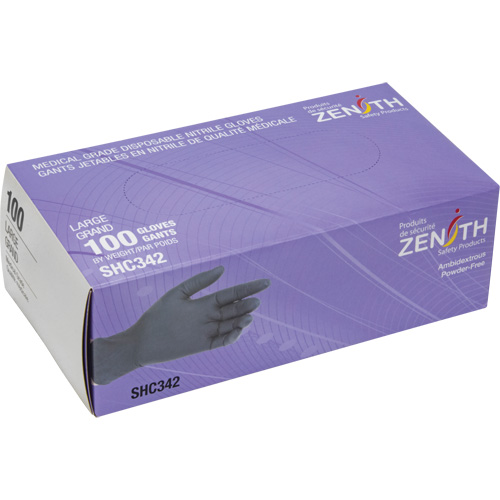 Medical Grade Disposable Gloves, Large, Nitrile, 6-mil, Powder-Free, Black, Class 2 Solutions industrielles ALPHA