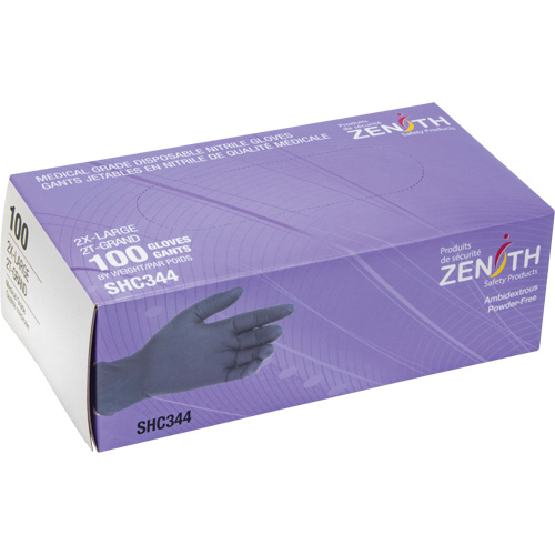 Gants jetables de calibre m&eacute;dical, 2T-Grand, Nitrile, 6 mils, Sans poudre, Noir, Classe 2 Solutions industrielles ALPHA