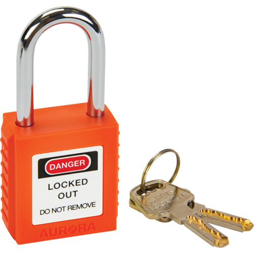 Verrou de s&eacute;curit&eacute;, Orange, Cl&eacute;s diff&eacute;rentes, Thermoplastique, Largeur de 1-1/2" Solutions industrielles ALPHA