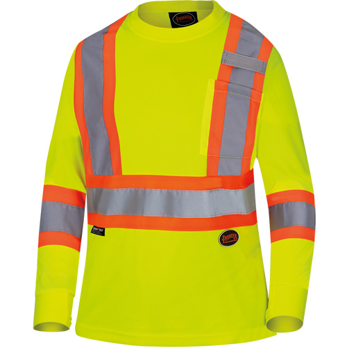 6969 Women's Bird's-Eye Long-Sleeved Safety Shirt, Polyester, X-Small, High Visibility Lime-Yellow Solutions industrielles ALPHA