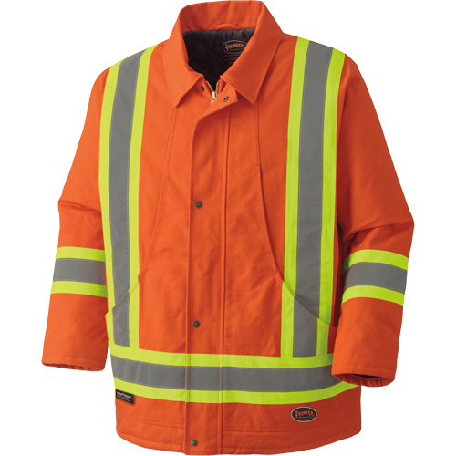 5537A Quilted Duck Safety Parka, High Visibility Orange, Small Solutions industrielles ALPHA