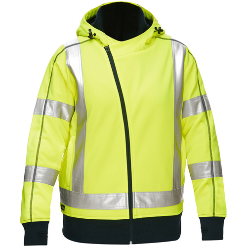 Coton ouat&eacute; doubl&eacute; de sherpa avec capuchon &agrave; fermeture &eacute;clair compl&egrave;te et X au dos Bisley pour femmes, Grand, Jaune lime haute visibilit&eacute; Solutions industrielles ALPHA