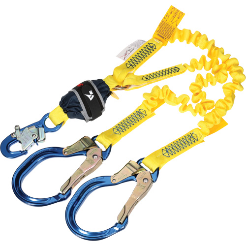 Longe &eacute;lastique d'ancrage double &agrave; amortisseur de choc en sangle, 6', Point d'ancrage &agrave; Crochet d'armature, Crochet mousqueton aux jambes Solutions industrielles ALPHA