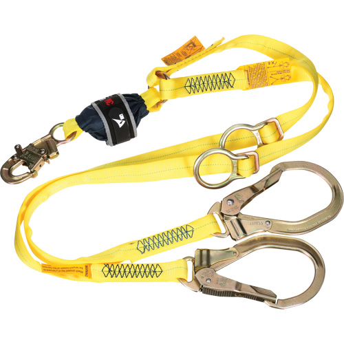 Twin-Leg Tie-Back Web Shock-Absorbing Lanyard, 6', Rebar Hook Center, Snap Hook Leg Ends, Polyester Solutions industrielles ALPHA