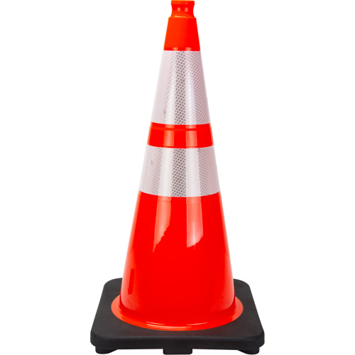 C&ocirc;ne de signalisation de premi&egrave;re qualit&eacute;, 28", Orange, Bande(s) r&eacute;fl&eacute;chissante(s) 4" & 6" Solutions industrielles ALPHA