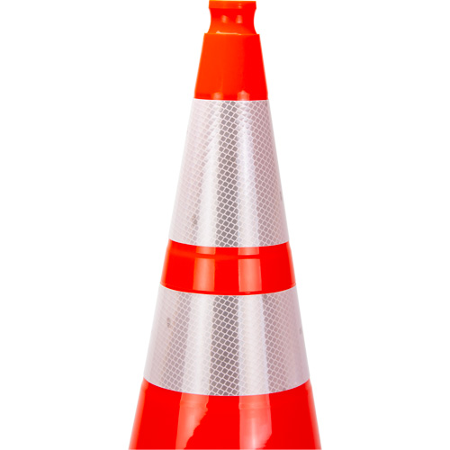 C&ocirc;ne de signalisation de premi&egrave;re qualit&eacute;, 28", Orange, Bande(s) r&eacute;fl&eacute;chissante(s) 4" & 6" Solutions industrielles ALPHA