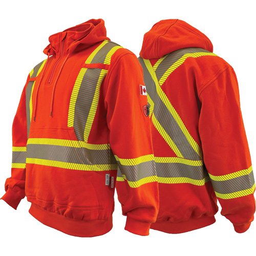 Chandail &agrave; capuchon ignifug&eacute;/r&eacute;sistant &agrave; l'arc &eacute;lectrique avec fermeture &agrave; glissi&egrave;re au quart Atlas Guardian, Hommes, T-petit, Orange haute visibilit&eacute;, 18 cal/cm² Solutions industrielles ALPHA