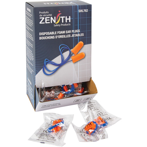 Bouchons d'oreilles en mousse, Paire - Sac en poly, Avec cordon Solutions industrielles ALPHA