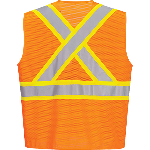 Contrast-Striped Safety Vest, High Visibility Orange, Small, Polyester Solutions industrielles ALPHA