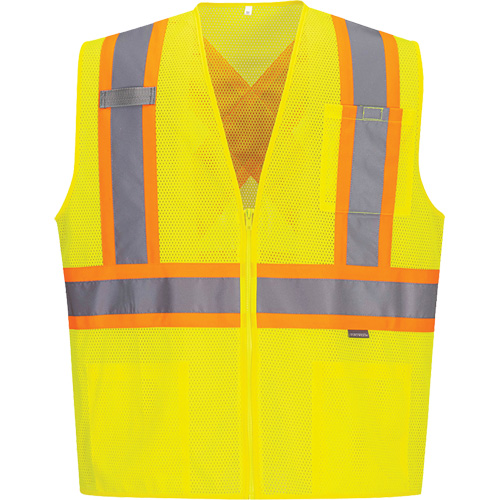 Contrast-Striped Safety Vest, High Visibility Lime-Yellow, Small, Polyester Solutions industrielles ALPHA