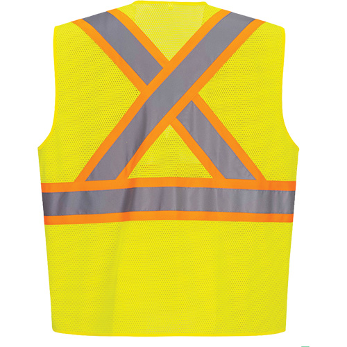 Contrast-Striped Safety Vest, High Visibility Lime-Yellow, Small, Polyester Solutions industrielles ALPHA