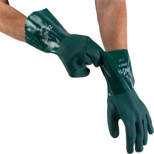 Double Dipped Green Gloves, 12" L, PVC, Cotton Jersey Inner Lining, 70-mil Solutions industrielles ALPHA